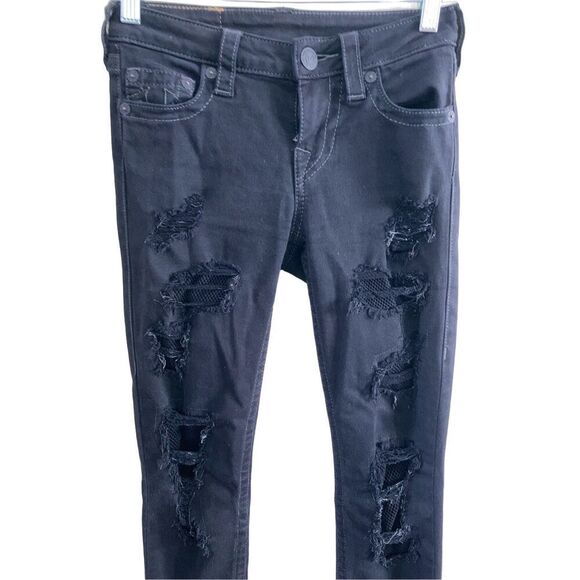True Religion Fishnet Skinny Jeans Sexy Stretch Polyester Denim Charcoal Wash - Picture 1 of 11